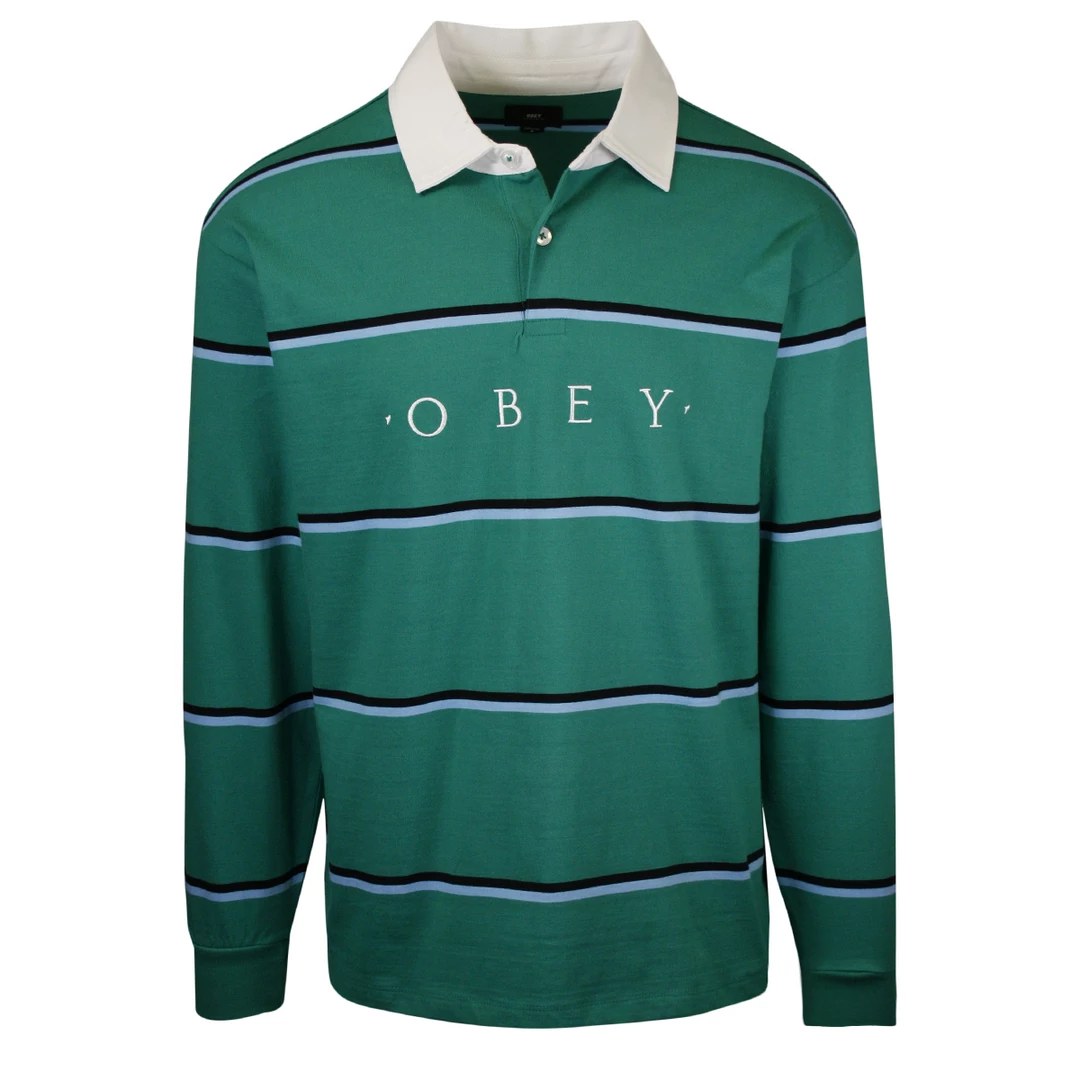 OBEY Men's Horizontal Stripe Button L/S Polo Shirt (S04) 16 OBEY Men's Horizontal Stripe Button L/S Polo Shirt (S04)