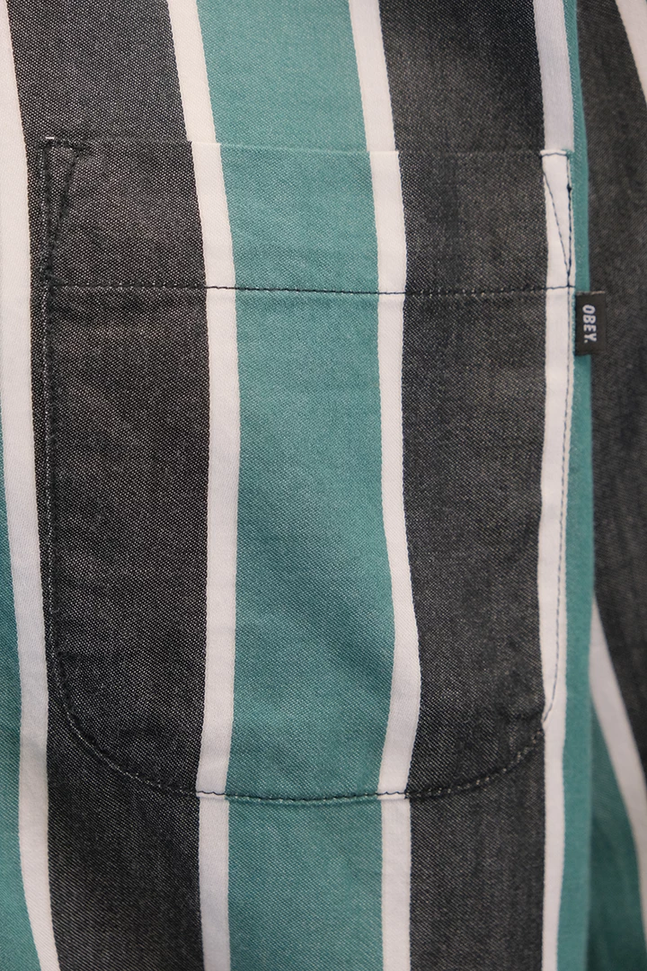 OBEY Men's Black & Green Wicker Stripe Camp L/S Shirt (S16) 6 OBEY Men's Black & Green Wicker Stripe Camp L/S Shirt (S16)