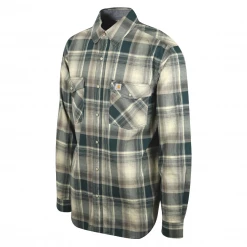 Carhartt Men's Forrest Green Cream Plaid Snap Front L/S Woven Shirt (S16)