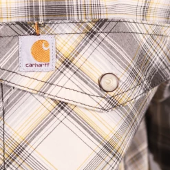 Carhartt Men's Grey Yellow Plaid Lightweight Snap-Front S/S Woven Shirt (S07) 9 Carhartt Men's Grey Yellow Plaid Lightweight Snap-Front S/S Woven Shirt (S07)