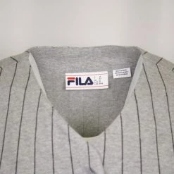 FILA Women's Grey Striped Button-Down S/S V-Neck T-Shirt (S07) 7 FILA Women's Grey Striped Button-Down S/S V-Neck T-Shirt (S07)