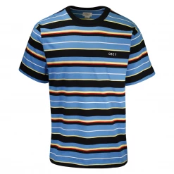 OBEY Men's Black Blue Yellow Red Striped S/S T-Shirt (Size Large)