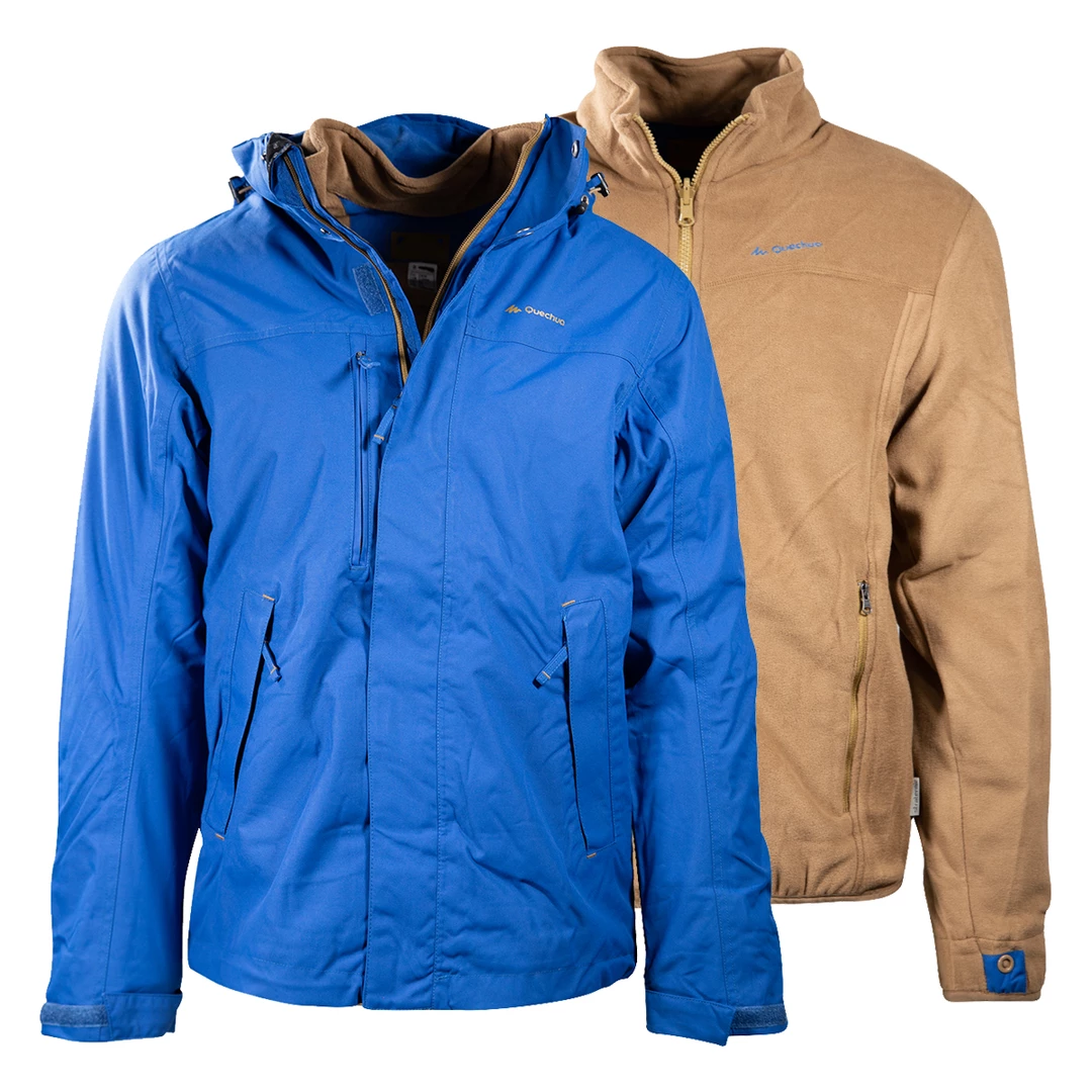 Quechua Men's Monaco Blue 3 In 1 Fleece Lined Canvas Full Zip Jacket 3 Quechua Men's Monaco Blue 3 In 1 Fleece Lined Canvas Full Zip Jacket