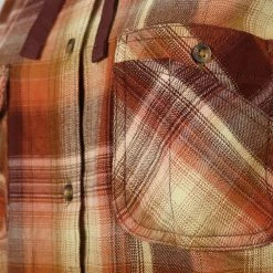 Flannels Carhartt Women's Barn Red Orange Beige Plaid Hooded L/S Woven Shirt