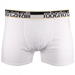 Mens Roberto Cavalli Men's Single Pack White Stretch Boxer Briefs
