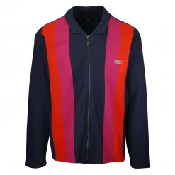 OBEY Men's Navy Red Purple Full Zip L/S Polo Shirt (S12)