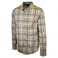 PrAna Men's Cream Brown Blue Plaid L/S Woven Shirt (S51) 7 PrAna Men's Cream Brown Blue Plaid L/S Woven Shirt (S51)