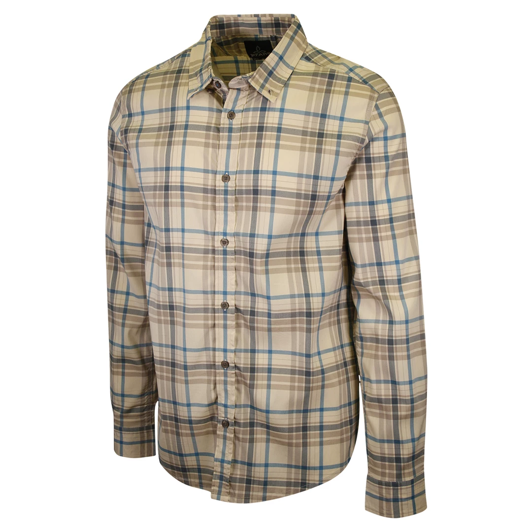 PrAna Men's Cream Brown Blue Plaid L/S Woven Shirt (S51) 4 PrAna Men's Cream Brown Blue Plaid L/S Woven Shirt (S51)