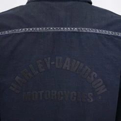 Harley-Davidson Women's Black Denim Studded Raw Hem L/S Woven Shirt (S15)