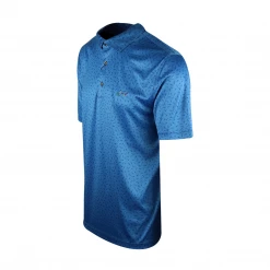 Greg Norman Men's Aqua Blue Mini Shark Pattern 3 Button S/S Polo Shirt (S01)