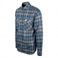 Carhartt Men's Navy Cerulean Blue Grey Plaid Snap Front L/S Woven Shirt (S06) New Arrivals
