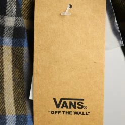 VANS Men's Mustard Yellow, Black, Blue Plaid Lopes Hooded L/S Flannel Shirt
