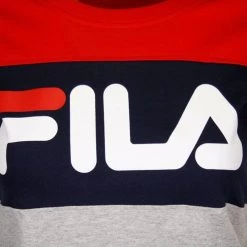 FILA Women's Red Navy Grey Three-Tone Classic Logo S/S T-Shirt (S27)
