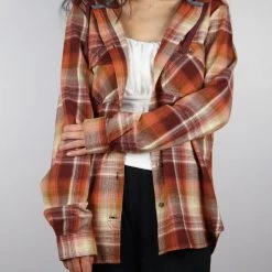 Flannels Carhartt Women's Barn Red Orange Beige Plaid Hooded L/S Woven Shirt