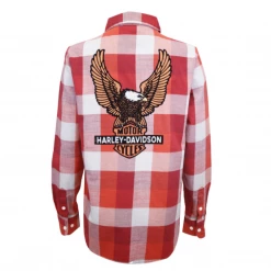 Harley-Davidson Women's 1903 Eagle Red Grey Plaid L/S Woven Shirt (S11)