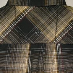 PrAna Men's Black Yellow Burgundy Plaid L/S Woven Shirt (S62)