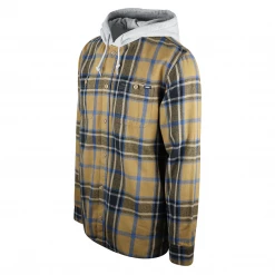 VANS Men's Mustard Yellow, Black, Blue Plaid Lopes Hooded L/S Flannel Shirt