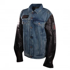 Harley-Davidson Women's Blue Denim Leather Sleeves Button Up Jacket
