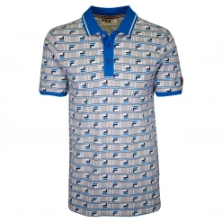 FILA Men's Blue Navy White Logo Brick S/S Polo T-Shirt (S21) (Size M)