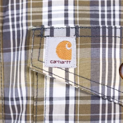 Carhartt Men's Force Olive Green White Plaid Lightweight S/S Woven Shirt (S05) New Arrivals