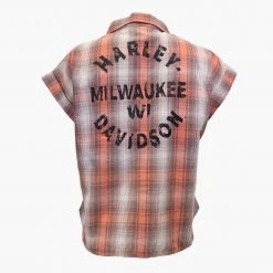 Harley-Davidson Women's Red Orange Ombre Plaid S/S Woven Shirt Vest (S03)