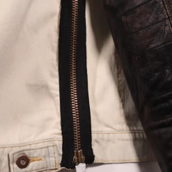 Harley-Davidson Women's Cream Denim Leather Sleeves Button Up Jacket