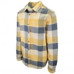 PrAna Men's Navy Yellow Beige Plaid L/S Flannel Shirt (S01)