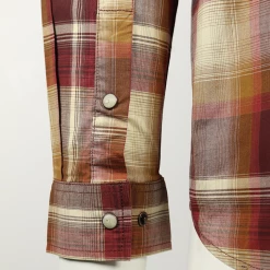 Carhartt Men's Redwood Maroon Brown Beige Plaid Snap Front L/S Woven Shirt (S05)