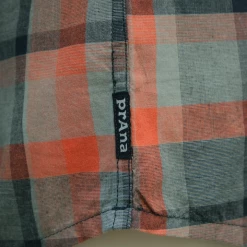 Spotted Clothing PrAna Men's Bright Coral Orange Grey Black Box Plaid Benton S/S Woven Shirt S08
