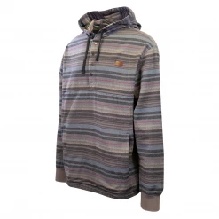O'Neill Men's Grey Blue Striped Light Weight Viewpoint Henley Hoodie (S02)
