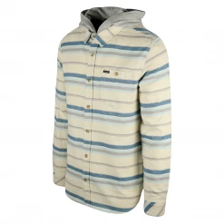 O'Neill Men's Cream Blue Striped Redmond Hooded L/S Flannel Shirt New Arrivals