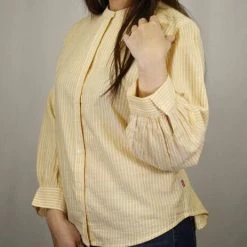 Levi's Women's Yellow Striped Band Collar L/S Woven Shirt