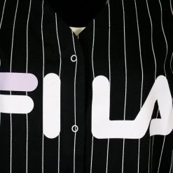 FILA Women's Black Striped Button-Down S/S V-Neck T-Shirt (S08)