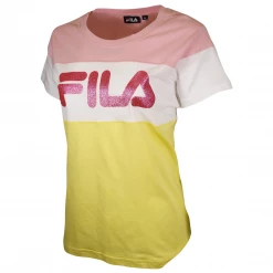 FILA Women's Pink & Yellow Three-Tone Glittered Logo S/S T-Shirt (S11)