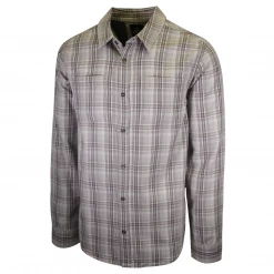 PrAna Men's Light Grey Maroon Plaid L/S Woven Shirt (S52)