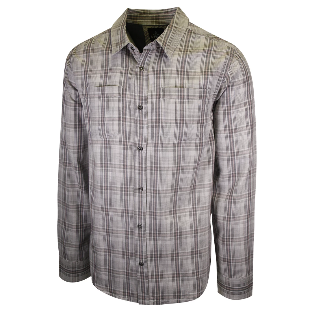 PrAna Men's Light Grey Maroon Plaid L/S Woven Shirt (S52) 4 PrAna Men's Light Grey Maroon Plaid L/S Woven Shirt (S52)