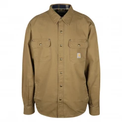 Carhartt Men's Khaki Flannel Lined Snap On Button Collared L/S Jacket