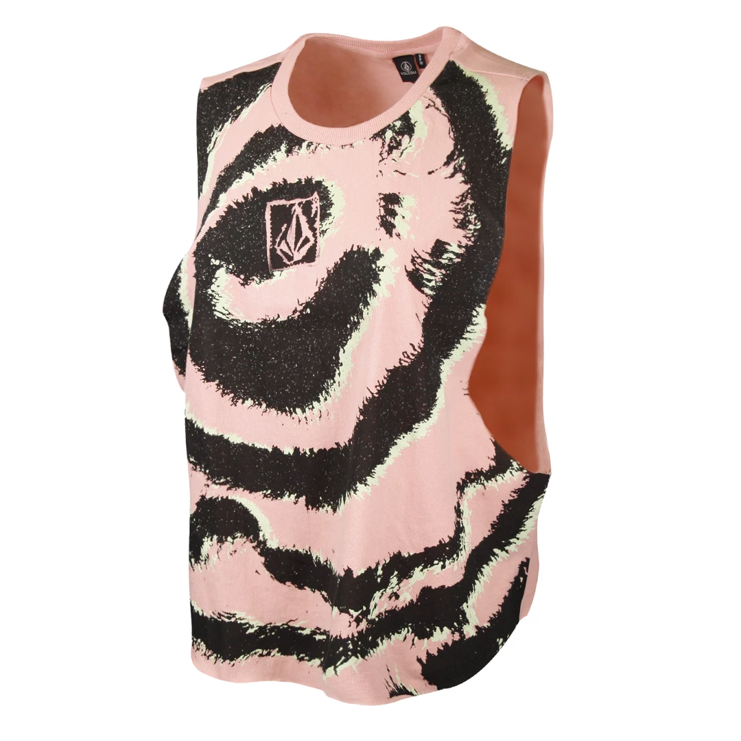 Volcom Women's Pink: Black Green Swirl Sleeveless Tank Top 4 Volcom Women's Pink: Black Green Swirl Sleeveless Tank Top