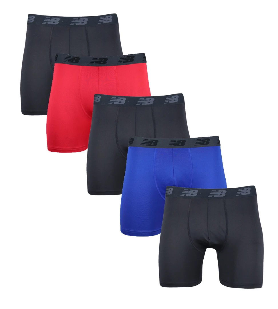 New Balance Men's Black, Red, Blue 5 Pack Boxer Brief (S01) 3 New Balance Men's Black, Red, Blue 5 Pack Boxer Brief (S01)
