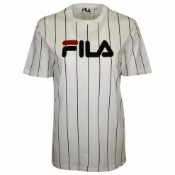 FILA Women's Bright Red White & Navy Vertical Striped S/S T-Shirt (935)