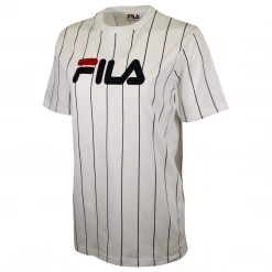 FILA Women's Bright Red White & Navy Vertical Striped S/S T-Shirt (935)