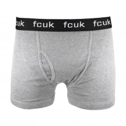 Mens FCUK Men's 3 Pack Grey W/ Black Strap Boxer Briefs (S06)