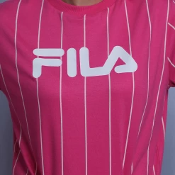 FILA Women's Pink & White Striped Logo S/S T-Shirt (163)