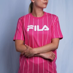 FILA Women's Pink & White Striped Logo S/S T-Shirt (163)