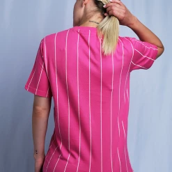 FILA Women's Pink & White Striped Logo S/S T-Shirt (163)
