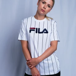 FILA Women's White & Navy Vertical Striped S/S T-Shirt (935)