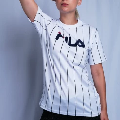 FILA Women's White & Navy Vertical Striped S/S T-Shirt (935)