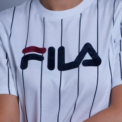 FILA Women's White & Navy Vertical Striped S/S T-Shirt (935)