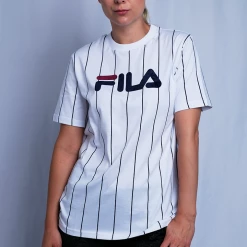 FILA Women's White & Navy Vertical Striped S/S T-Shirt (935)