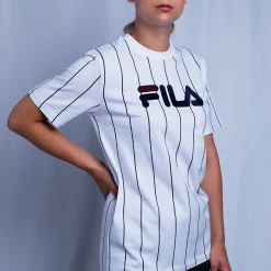 FILA Women's White & Navy Vertical Striped S/S T-Shirt (935)